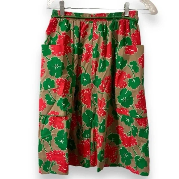 Vintage Peter Popovitch Tan Red Green Floral Skirt Women’s Size Small Spring - Picture 2 of 16